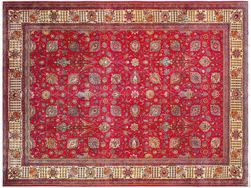 handmade Traditional Tabriz Red Beige Hand Knotted RECTANGLE 100% WOOL area rug 10x13